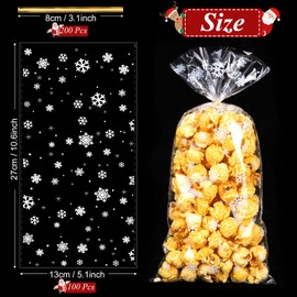 MELLIEX 100 Pcs Christmas Cookie Bags, Clear Cellophane Bags Candy Bags Favor Bags