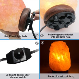 haraqi Himalayan Salt Lamp Cord (6ft) with Dimmer Switch,Original Replacement Cord with Base Assembly(3.34 Inches) and 6 Piece 25 Watt E12 Bulbs for Salt Rock Lamp