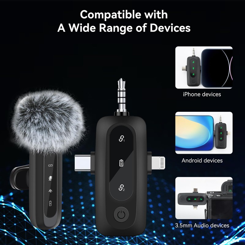 aceyoon 3-in-1 Wireless Lapel Microphone
