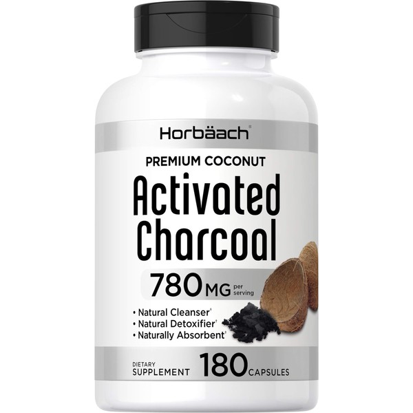 Activated Charcoal 780mg | 180 Capsules | from Coconut Shells | Non-GMO and Gluten Free Pills | by Horbaach