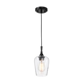 Edvivi 1-Light Kitchen Pendant Light with Clear Wine Glass Shade, Adjustable Cord Modern Hanging Ceiling Mini Lighting Fixture for Kitchen Island, Sink, Matte Black Finish, 5.25 in.