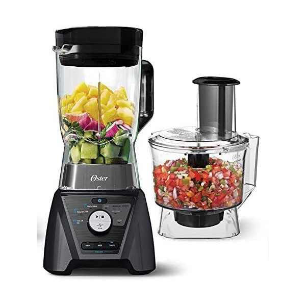 Oster Blender and Food Processor Combo - 3 Speed Texture Settings Metallic Gray