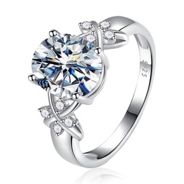 Bonlavie 925 Sterling Silver Ring for Women, Solitaire Oval Cut Cubic Zirconia/Green Emerald/Blue Sapphire ring, Rhodium Plated Bridal Engagement Wedding Band, Size N