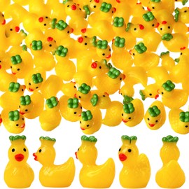 Realspring 100 Pcs Mini Resin Pineapple Ducks Figurines Bulk Pineapple Duck Miniatures for Micro Dollhouse Decor Accessories Summer Party Garden Aquarium Potted Ornament