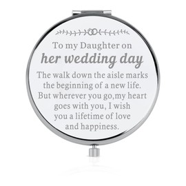 BEKECH to My Daughter Pocket Mirror Daughter Day Gift Daughter Gift Bride Gift from Father Mother for Daughter Gift (Silver)