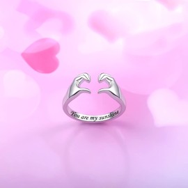 Fookduoduo Hug Rings for Women Sterling Silver Adjustable Love Ring Always with You Jewelry Rings Couples Bands Hugging Ring for Women Teen (You are my sunshine)