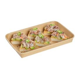 Restaurantware Matsuri Vision 8.7 x 5.4 x 0.9 Inch Sushi Trays, 50 Greaseproof Sushi Packaging Boxes - Lids Sold Separately, Disposable, Kraft Paper Sushi Containers, For Appetizers Or Desserts