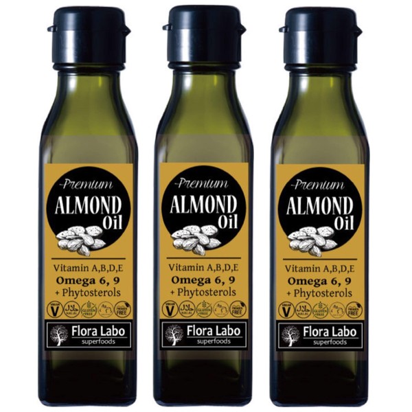 Premium Sweet Almond Oil 4.2 fl oz (120 ml) [Set of 3] Made in the USA | Natural Additive-Free Edible Almond Oil | Direct Imported by Air | PREMIUM NATURAL SWEET ALMOND OIL