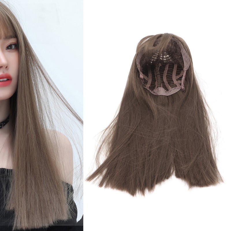 Women Light Brown Wig with Bangs Long Straight Synthetic Realistic