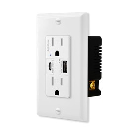 24W USB C Outlet,NineLeaf Smart 4.8A Quick Charge USB C Outlets Receptacles,15 Amp Type C Supports PD & QC USB C Wall Outlet,24W TR White Wall Plate Included UL Listed,1PK