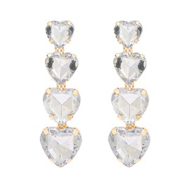 Heart Rhinestone Statement Earrings Heart Crystal Drop Dangle Earrings for Women Valentine's Day Love Wedding Party Gifts(White)