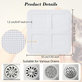 60 Pcs Disposable Shower Drain Hair Catcher, Square Disposable Drain Hair Catcher Drain Covers Bathroom Drain Hair Catcher Hair Catcher Mesh Stickers for Bathroom Washbasin Kitchen Sink