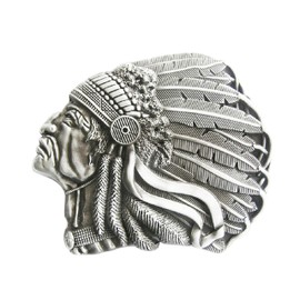 Schnalle123 Belt Buckle Indian Chief 3D Look for Interchangeable Belt Buckle Buckle Model 60, silver