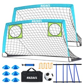 Hazacl Kids Soccer Goal for Backyard, 6x4 FT Portable Soccer Nets Pop Up with Ball, Agility Ladder, Cones, Target & Carry Bag for Toddler Youth Outdoor Indoor Training Practice Sports Games Play