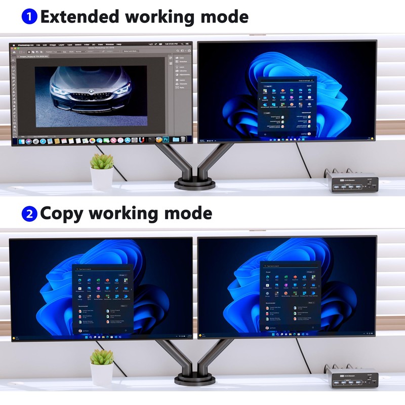 KVM Switch 2 Monitors 2 Computers DisplayPort 8K @60Hz, USB