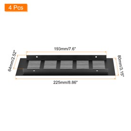 sourcing map 4pcs Rectangle Ventilation Grille Aluminum Alloy Mesh Air Vent Cover Louvered Ventilation Cover for Cabinet Wardrobe Shoe Cabinet Closet, 225x80mm/8.86"x3.15"