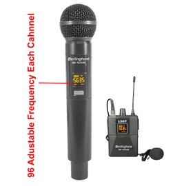 Berlingtone BR-103UM Dual UHF Wireless Microphone System, with Headset Mic, 60 Adjustable Frequency Channels, with Rechargeable Receiver, Karaoke, Wedding, DJ, Party, Church, up to 200ft Range
