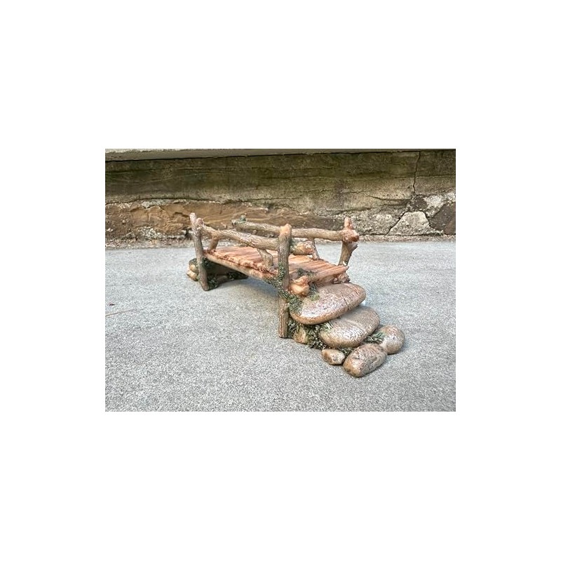 Mokoboho Fairy Garden Bridge, Acrylic, Stone and Log Design, 7.5"