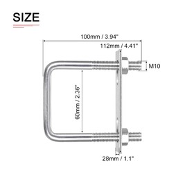 DTGN 1 Pack M10x60x100mm (Screw Diameter x Width x Length) Square U-Bolt 1 Pack Ideal for Trailer Pipe Replacement 304 Stainless Steel U-Bolt