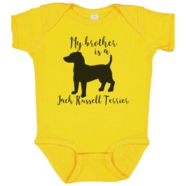 My Brother is A Jack Russell Terrier Cute Dog Baby Bodysuit - Jack Russell Terrier One Piece Baby Bodysuit (Yellow), Newborn
