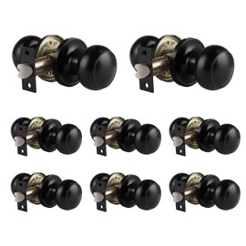 Probrico Closet Door Knobs 8 Pack, Interior Passage Door Knob Matte Black Finish, Modern French Door Handles with Adjustable Latch