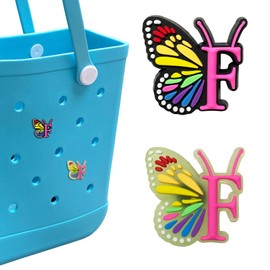HLUWA - 2 dijes de mariposa con letras para bolsa Bogg, abalorio para accesorios de bolsa Bogg, dijes de inserción del alfabeto compatibles con bolsa Bogg y simplemente decoración de bolsa Southern