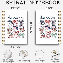 Guymn America Patriotic Christian Spiral Notebook, Coquette Red White and Blue Bow Bible Prayer Journal for Women, 4th of July Independence Day Religious Hardcover Spiral Notebooks 5.5x8.3 Inch