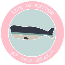 Athena Brands Whale Life is Better at the Beach Car Truck Window Bumper Graphic Sticker Decal - Surf Shack Pink