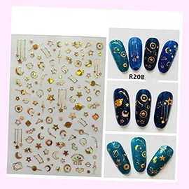 (Lot of 2 Sheets) Butterfly Nail Stickers Waterproof DIY Decal Pink Flower Type 208 Galaxy for Nails Design Nail Art Stickers Decals Supplies Manicure Tips Sticker Colorful for Nail Decorations