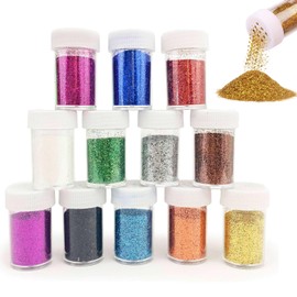 12 Colours Glitter Crafts, Non-Toxic Glitter Powder for Crafts, Glitter Powder for Craft Set, Suitable for DIY Work, Beautifying Nails, Body, Hair, Holiday Party Art