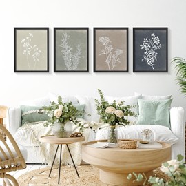 Heiple Framed Wall Art Set of 4 for Boho Home decor Botanical Print Wall Art for Rustic Vintage Farmhouse Wall Decor for Living Room (Black,11”x14”)
