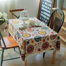 Superwinger Vintage Lace Sun Flower Tablecloth,Linen Embroidered Rectangle Washable Dinner Picnic Table Cloth,Assorted Size.