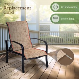 Jejavu 25' Vinyl 3/16" Outdoor Patio Sling Spline Replacement Awning Cord for Sling Chair Spline.180
