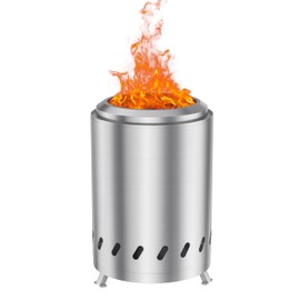 Tabletop Fire Pit with Stand, 9.44 x 7.08in Smokeless Fire Pits Outdoor Mini Firepit, Stainless Steel Wood Burning or Pellet Fueled Portable Fireplaces Low Smoke for Camping, Outdoor & Patio, Silver