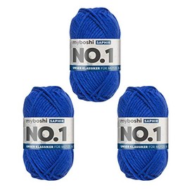 myboshi No.1 Wool for Crochet and Knitting, Quick Knitting Yarn, Durable Hat Wool, Knitting Wool, Crochet Wool, Mulesing-Free, Durable Hat Wool, Mulesing-Free, 50 g, LL 55 m Blue (Sapphire), 3 Balls