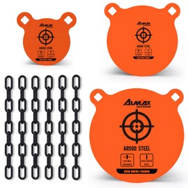 AIMAX OUTDOOR AR500 Steel Targets Combo with Metal Chains, 3/8” Thick Metal Gong Targets for Outdoor Range and Shooting Practice, Neon Orange Color (C-3/8 AR500 Steel 4" & 6" & 8")