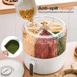 Slow Slog 16lb Grain Dispenser 6 Grid Grain Container, 360° Rotating Dry Food Dispenser, Airtight Storage, Upgrade 6 Compartment Rotating Grain Dispenser Storage Container