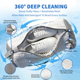 Shoe Washing Machine Bag 2 Pack，Travel shoe bag 2 Pack - Fits All Shoe Types，Reusable，360°Deep Cleaning with Self-Locking Zipper, Wash Two Pairs at Once, Protects Shoes and Washing Machines（White）