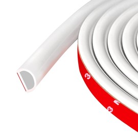 Weather Stripping Door Seal Self Adhesive Door Weather Strip Silicone D Shaped Door Seal Strip for Door Frame/Window Seal, 20FT, White Color (9/16" W × 15/32" T)
