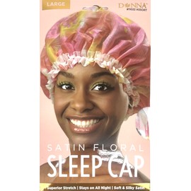 DONNA Satin Floral Sleep Cap Stays on All Night, Superior Strech, Sleep Cap for Women Pink Color