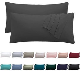 Nesture Cushion Cover 40 x 70 cm, Set of 2 - Pillowcases 40 x 70 cm, Anthracite, 100% Microfibre Cushion Covers with Zip, Soft and Non-Iron