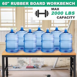 HABUTWAY Height Adjustable Workbench, 60"x20" 2000 Lbs Capacity Solid Wood Work Station Heavy-Duty, with Power Outlets, for Garage Party Shop Office