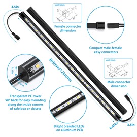 Litever LED Safe Lighting Kit. Door Control Activated. 6 pcs Slim 12 inch Light Bars. Linkable Extendable Plug-in for Gun Safe, Closet, Showcase, in-Cabinet Under Counter Pantry. Daylight 5000K