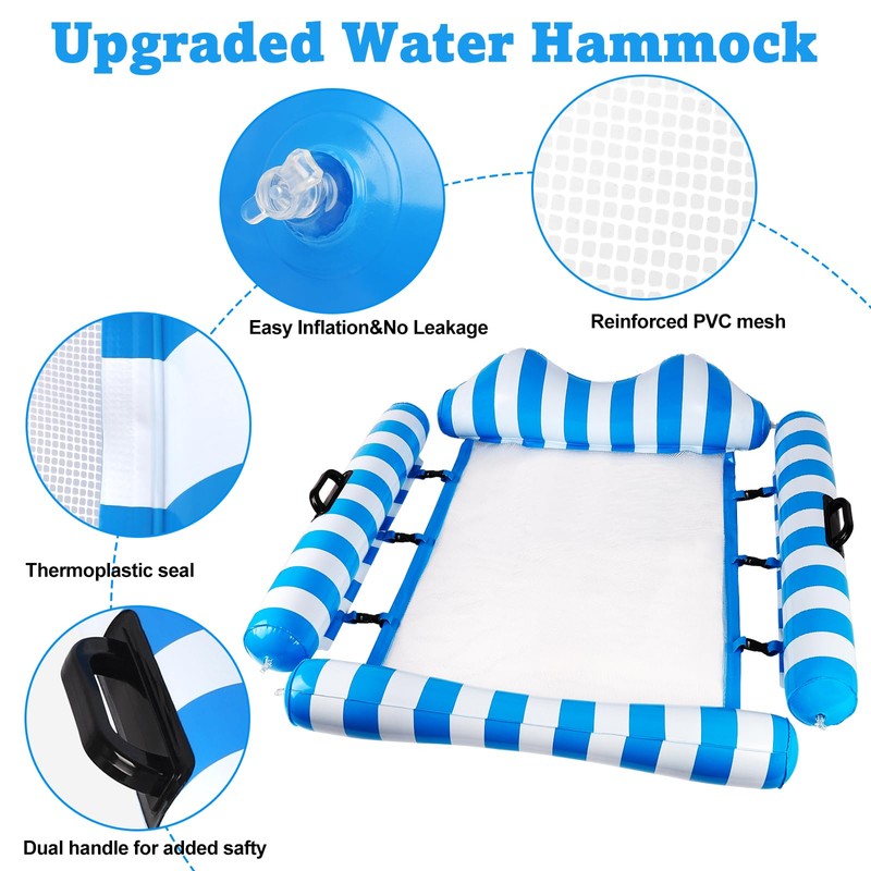 Water Hammock, Durable Portable Pool Inflatable, 4-in-1 Inflatable Pool Floats,