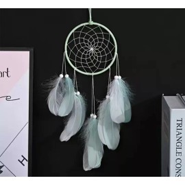 MU Dream Catcher Room Wall Hanging Decor with LED Light Colorful Green Feather