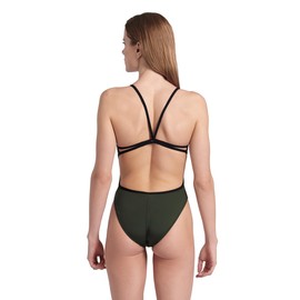 ARENA Women's Solid Team MaxLife Sports Swimsuit Lace Back One Piece Racing Bathing Suit Competition Training Athletic Swimwear, Dark Sage/Black, US Size 22
