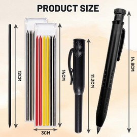 flintronic Upgraded 3-IN-1 Carpenter Pencils Set with Finger Grip, 1PC Deep Hole Marker Carpenter Tool with 12 Refills, Construction Pencil for Architect Woodworking Scribing
