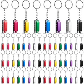 Ecally 64 Pcs Mini Harmonica Keychain for Kids Operation Christmas Favors Portable Wind Instruments 4 Holes 8 Tunes Harmonica Music Party Favors Cute Music Keychain Accessory (Multicolor)