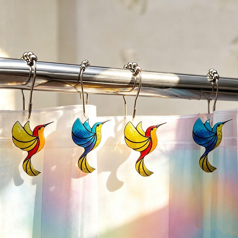 Hummingbird Shower Curtain Hooks Set of 12, Rust-Resistant Shower Ring