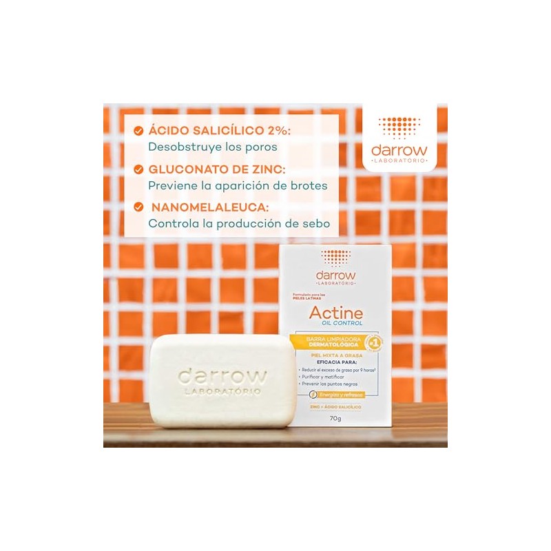DARROW, Actine Oil Control Barra Limpiadora Dermatológica, Para Piel Mixta